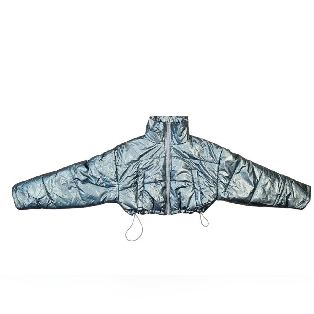 Urban Outfitters Taryn Metallic Crop Top Puffer Jacket - Size Small